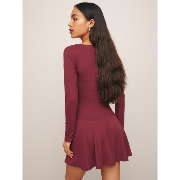 Reformation Coen Jersey Knit Long Sleeve Square Neck Mini Dress Size XS - Picture 2 of 12